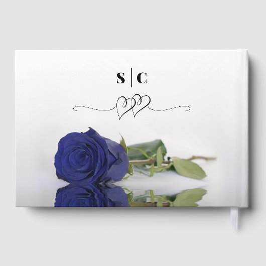 Elegant Long Stemmed Navy Blue Roos Wedding Gastenboek (Achterkant)