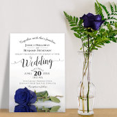 Elegant Long Stemmed Navy Blue Roos Wedding Kaart