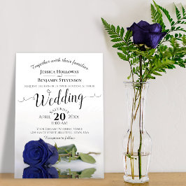 Elegant Long Stemmed Navy Blue Roos Wedding Kaart