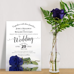 Elegant Long Stemmed Navy Blue Roos Wedding Kaart