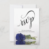 Elegant Long-Stemmed Navy Blue Roos Wedding RSVP Kaartje (Voorkant)
