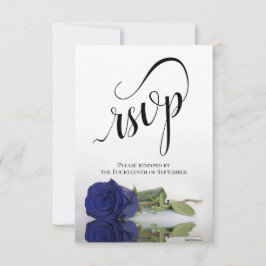Elegant Long-Stemmed Navy Blue Roos Wedding RSVP Kaartje