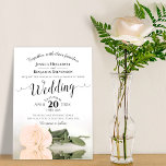 Elegant Long Stemmed Peach Roos Romantic Wedding Kaart<br><div class="desc">Deze prachtige huwelijksuitnodiging is voorzien van een modern bloemontwerp met een eenzijdig bleek sinaasappel of sepia-perzikkleurig roos dat aan de zijkant staat en dat in een zwembad met golven en rimpels reflecteert. Het ontwerp is eenvoudig,  elegant,  romantisch en geavanceerd,  met lacy script kalligrafie en volledig aanpasbare inhoud.</div>