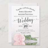 Elegant Long Stemmed Pink Rose Romantic Wedding Kaart (Voorkant)