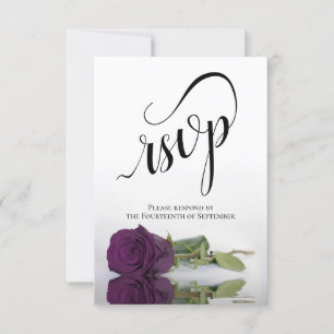 Elegant Long-Stemmed Plum Paars Roos Wedding RSVP Kaartje