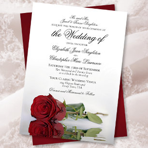 Elegant Long-Stemmed Red Rose Formal Wedding Kaart