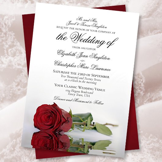 Elegant Long-Stemmed Red Rose Formal Wedding Kaart
