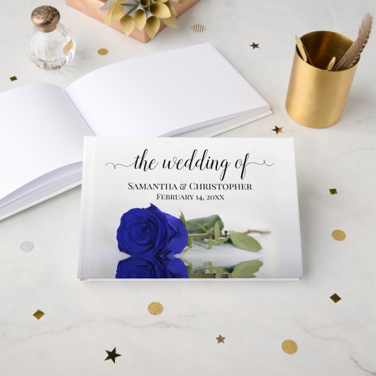 Elegant Long Stemmed Royal Blue Roos Wedding Gastenboek (Voorkant open)