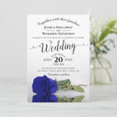 Elegant Long Stemmed Royal Blue Roos Wedding Kaart (Staand voorkant)