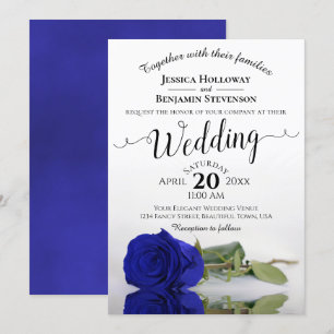 Elegant Long Stemmed Royal Blue Roos Wedding Kaart