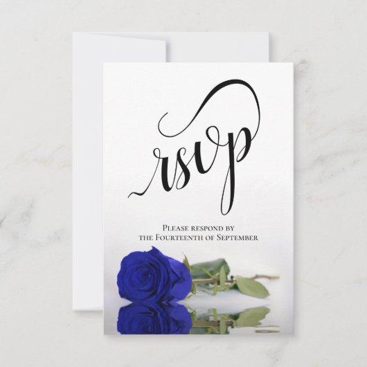Elegant Long-Stemmed Royal Blue Roos Wedding RSVP Kaartje (Voorkant)