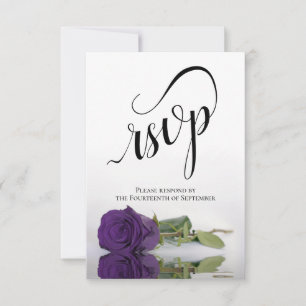 Elegant Long-Stemmed Royal Paars Roos Wedding RSVP Kaartje