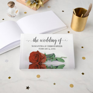 Elegant Long Stemmed Rust Oranje Roos Wedding Gastenboek