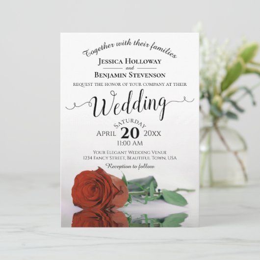 Elegant Long Stemmed Rust Oranje Roos Wedding Kaart (Staand voorkant)