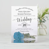 Elegant Long Stemmed Turquoise Blue Roos Wedding Kaart (Staand voorkant)