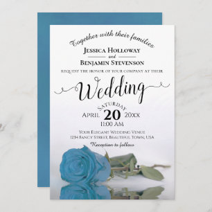 Elegant Long Stemmed Turquoise Blue Roos Wedding Kaart