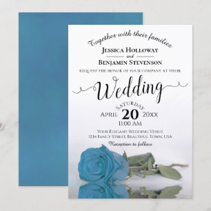 Elegant Long Stemmed Turquoise Blue Roos Wedding Kaart