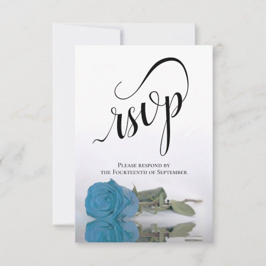 Elegant Long-Stemmed Turquoise Blue Roos Wedding RSVP Kaartje (Voorkant)