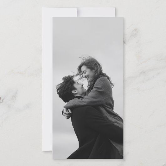 Elegant Long Story Short Romantic Timeline Wedding Save The Date (Achterkant)