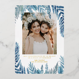 Elegant Loofwerk | Hanukkah Fotocollagekaart Folie Feestdagenkaart