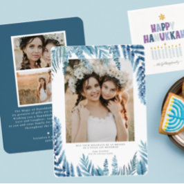 Elegant Loofwerk | Hanukkah Fotocollagekaart Kaart