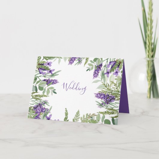 Elegant Loofwerk & Lavendel Vouw Bruiloft Kaart (Voorkant)
