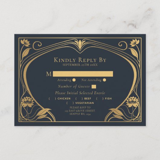 Elegant Lotus Art Nouveau Wedding Enclosure Kaart (Voorkant)