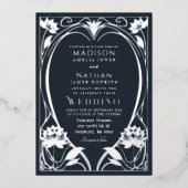 Elegant Lotus Art Nouveau Wedding Folie Uitnodigin Folie Uitnodiging (Voorkant)