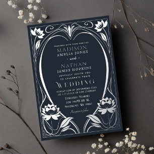 Elegant Lotus Art Nouveau Wedding Folie Uitnodigin Uitnodiging
