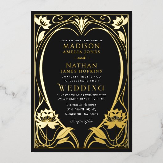 Elegant Lotus Art Nouveau Wedding Folie Uitnodiging (Voorkant)