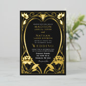 Elegant Lotus Art Nouveau Wedding Folie Uitnodiging (Staand Voorkant)