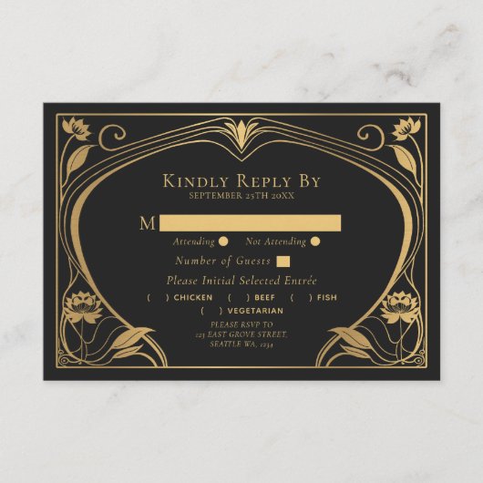 Elegant Lotus Art Nouveau Wedding Informatiekaartje (Voorkant)