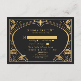 Elegant Lotus Art Nouveau Wedding Informatiekaartje