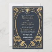 Elegant Lotus Art Nouveau Wedding Invitation Kaart (Voorkant)