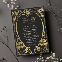 Elegant Lotus Art Nouveau Wedding Invitation