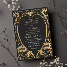 Elegant Lotus Art Nouveau Wedding Invitation Kaart
