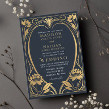 Elegant Lotus Art Nouveau Wedding Invitation