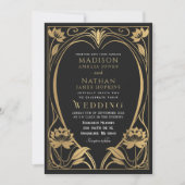 Elegant Lotus Art Nouveau Wedding Invitation Kaart (Voorkant)