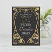 Elegant Lotus Art Nouveau Wedding Invitation Kaart (Staand voorkant)