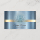 Elegant Lotus Blue Metallic Yoga Instructor Visitekaartje (Voorkant)