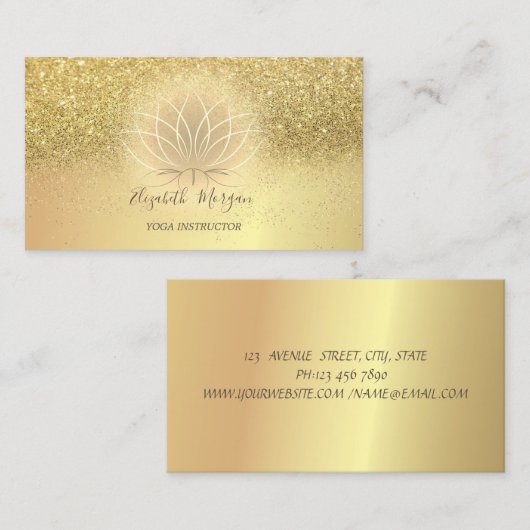 Elegant Lotus Confetti Glitter Yoga Instructor Visitekaartje (Voorkant / Achterkant)