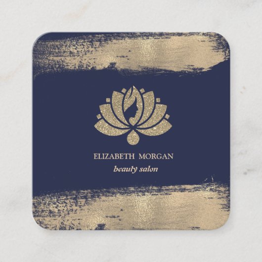 Elegant Lotus Faux Gold Brush Stroke Beauty Salon Vierkante Visitekaartje (Voorkant)
