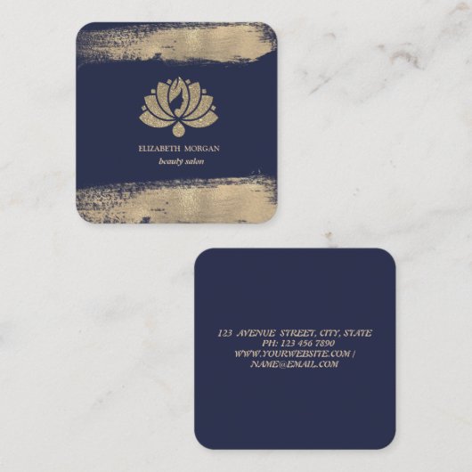 Elegant Lotus Faux Gold Brush Stroke Beauty Salon Vierkante Visitekaartje (Voorkant / Achterkant)