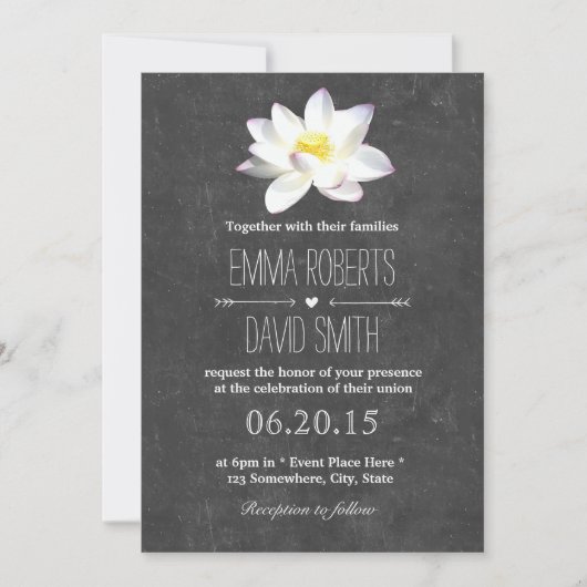 Elegant Lotus Floral Rustic Chalkboard Wedding Kaart (Voorkant)