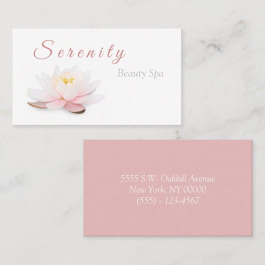 Elegant Lotus Flower Blush Pink & White Beauty Spa Visitekaartje (Voorkant / Achterkant)