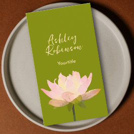 Elegant lotus flower boho avocado green QR code Visitekaartje