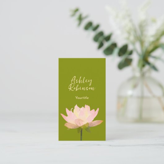 Elegant lotus flower boho avocado green QR code Visitekaartje (Staand voorkant)