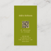 Elegant lotus flower boho avocado green QR code Visitekaartje (Achterkant)