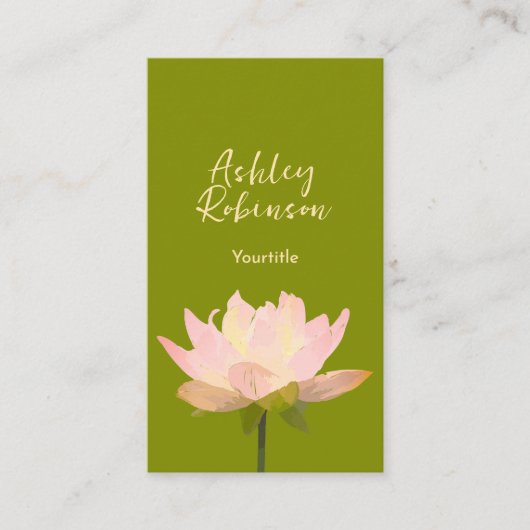 Elegant lotus flower boho avocado green QR code Visitekaartje (Voorkant)