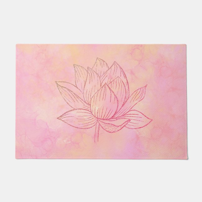 Elegant Lotus Flower Illustration Light Pink Art Deurmat (Voorkant)